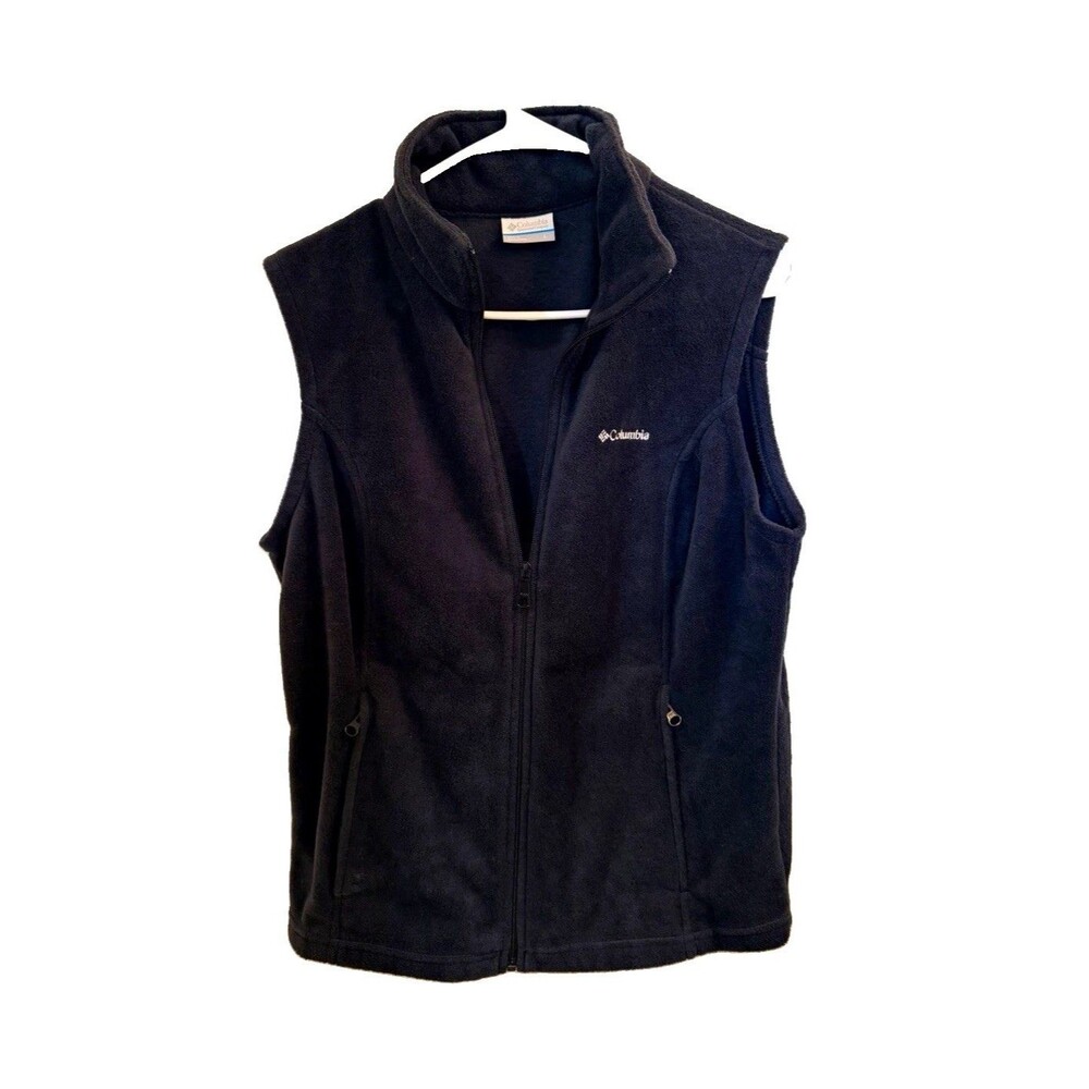 Columbia Men's Black Full Zip Vest L Stand-Up Collar Zipped Pockets Outdoor